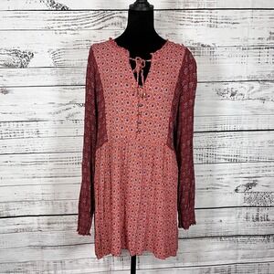 Fat Face Gerry Craft Geo Tunic Top Blouse Size 14 Red Boho Peasant Hippie